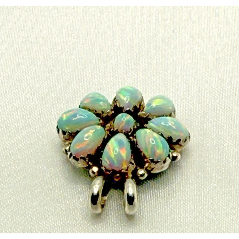 Vintage Zuni Eriacho Sterling Silver Opal Cluster Floral Pendant One of a Kind